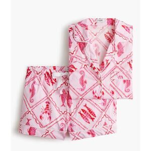 NWT J. Crew Factory Short-sleeve cotton short pajama set White Pinkwash sz. M